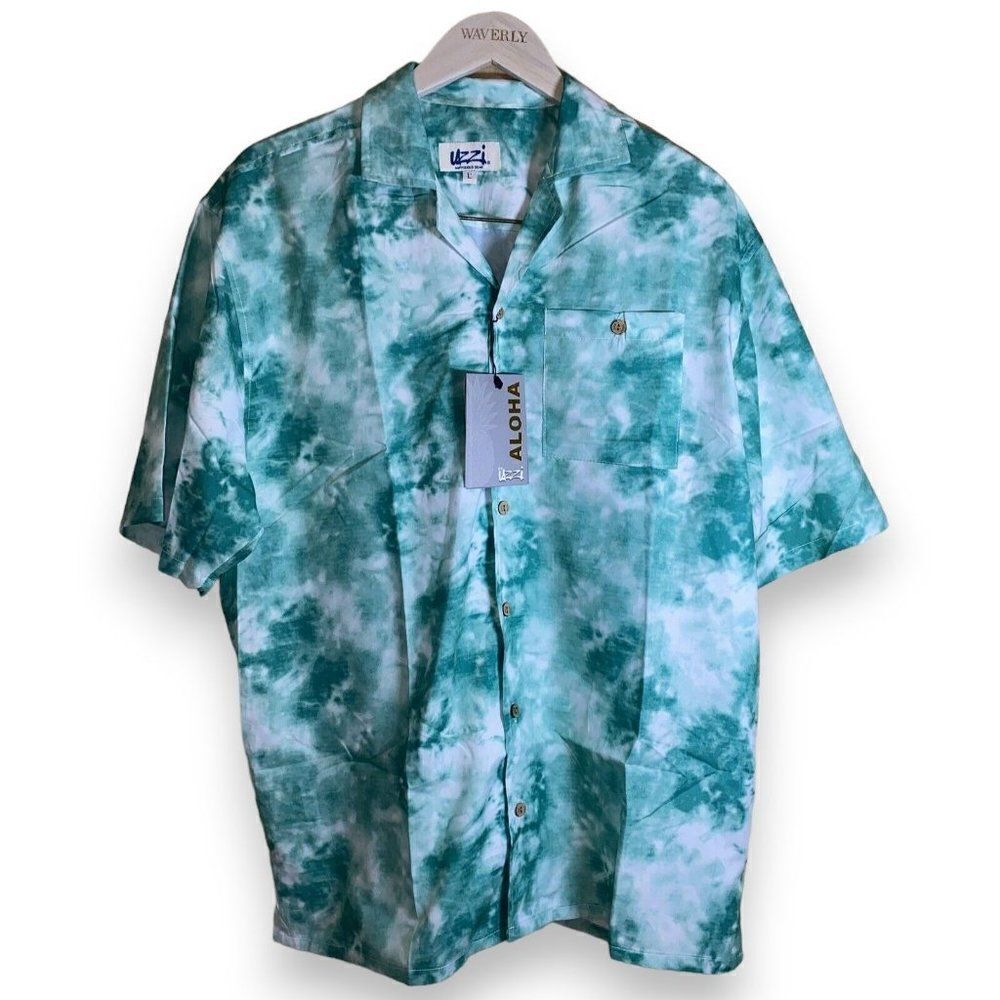 Uzzi Aloha Button Down Green Tie‎ Dye Shirt HP63 Men’s Large